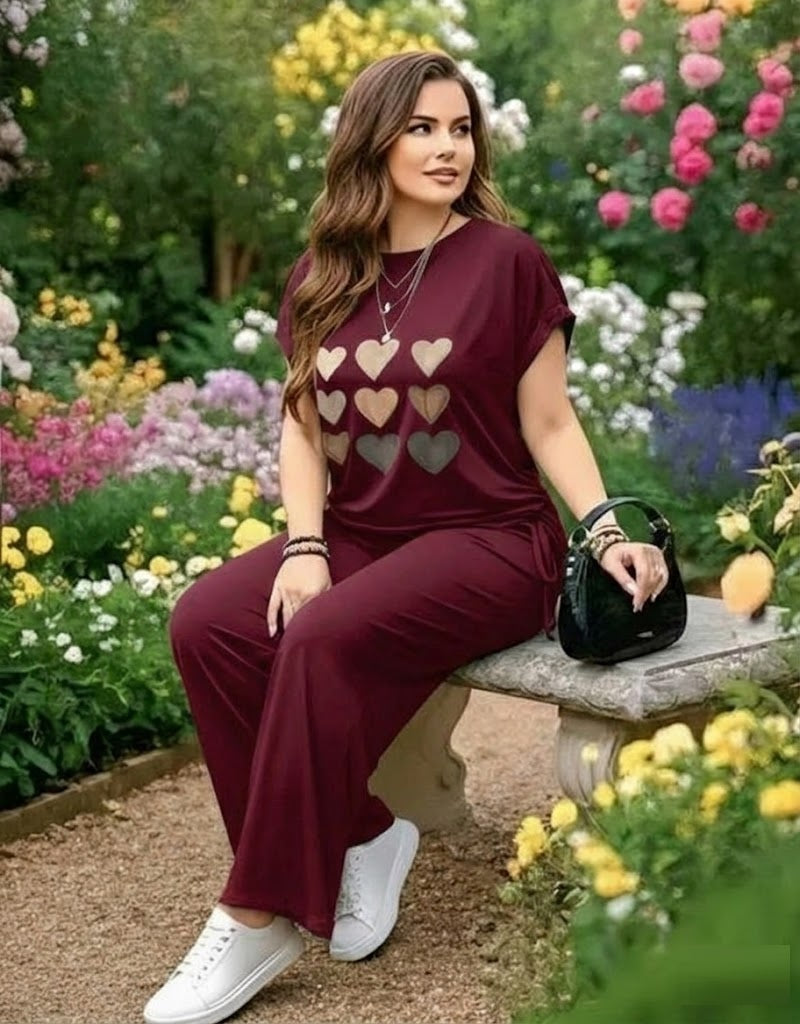 Women's Heart Co-Ord Set Maroon