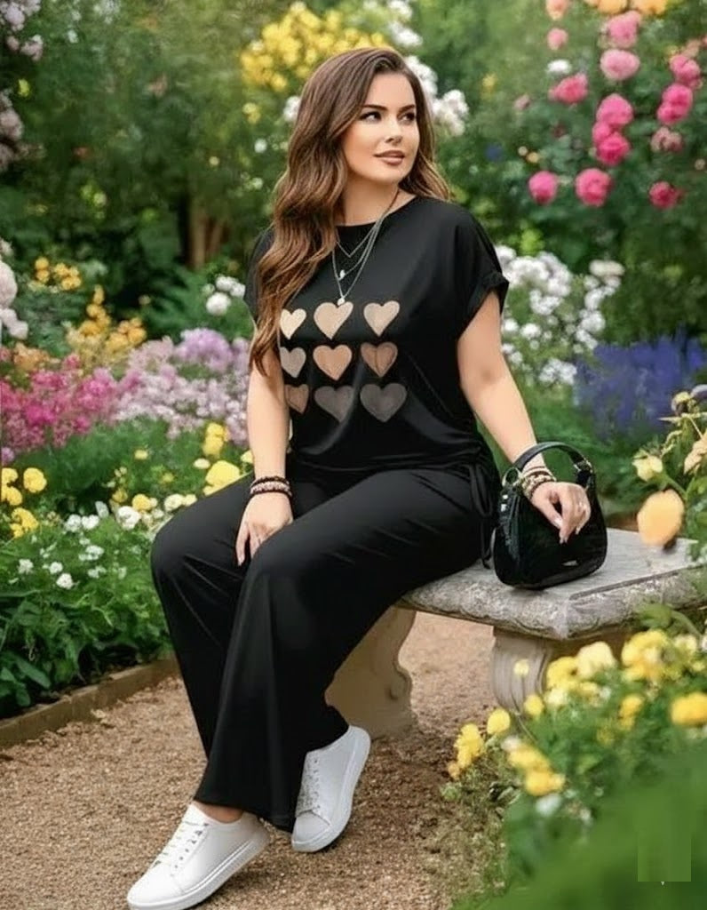 Women's Heart Co-Ord Set Black