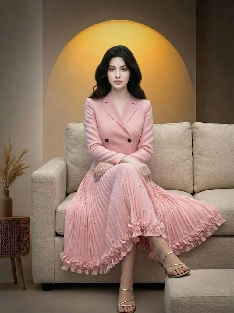 Women's Long Sleeve Blazer Midi Dress Pink