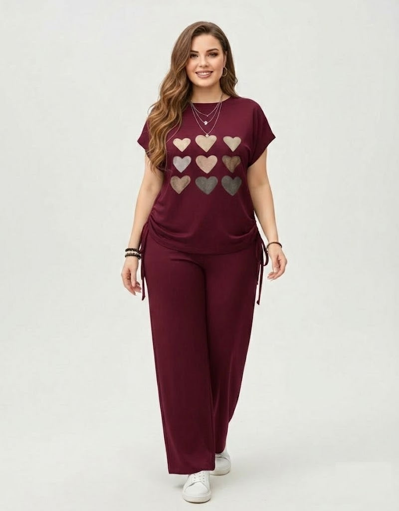 Women's Heart Co-Ord Set Maroon