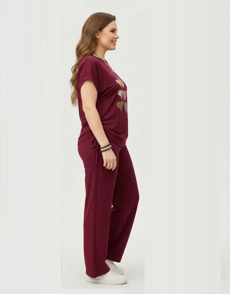 Women's Heart Co-Ord Set Maroon