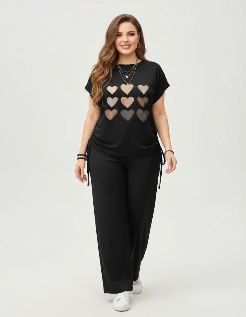 Women's Heart Co-Ord Set Black