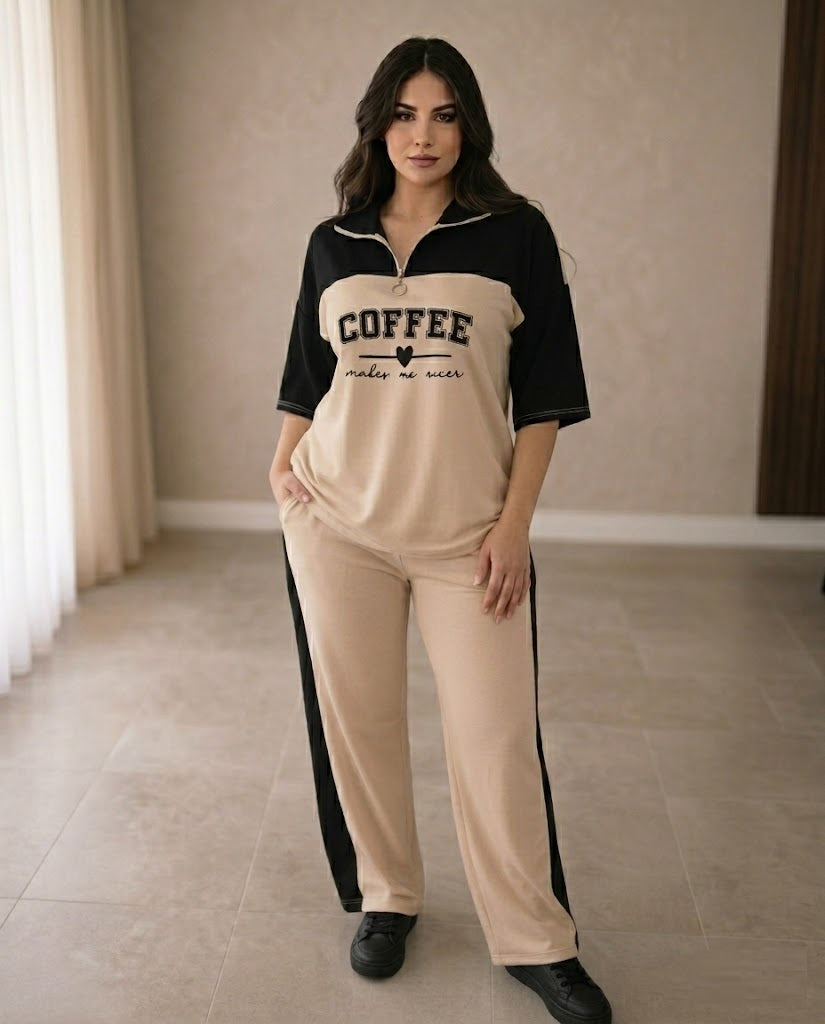 Women's Print Coffee Co-Ord Set Beige