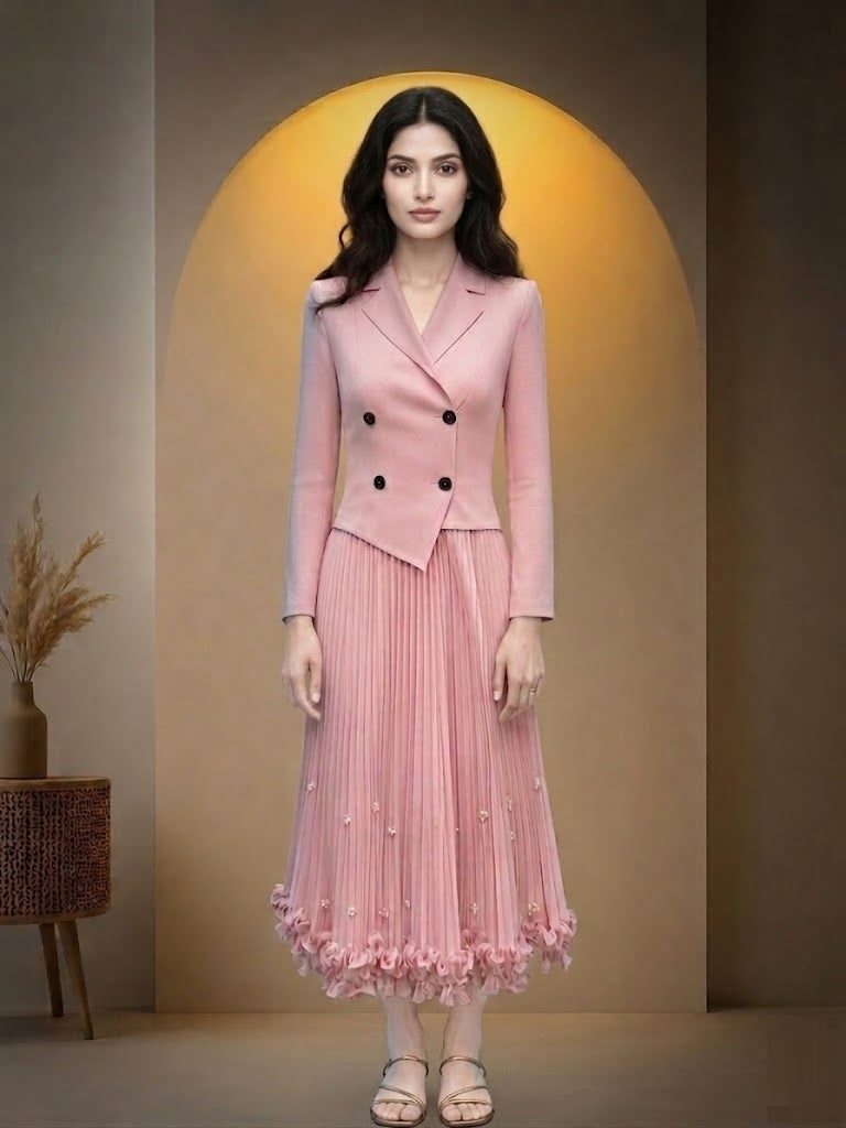 Women's Long Sleeve Blazer Midi Dress Pink