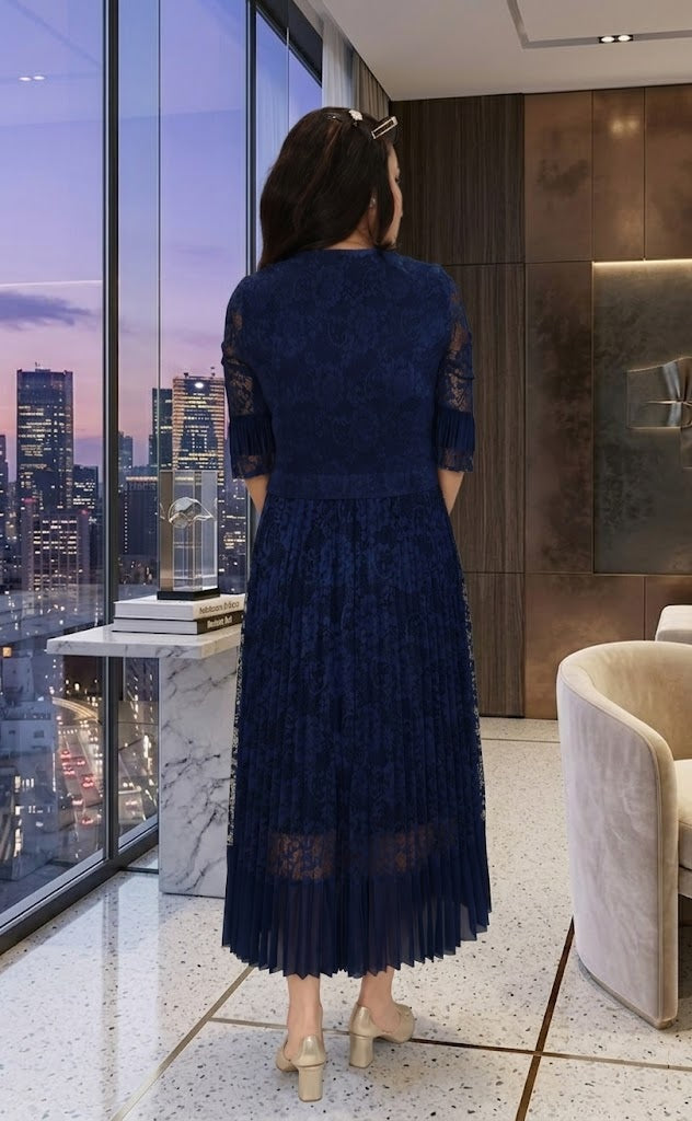 Women's Blue Lace Midi Dress