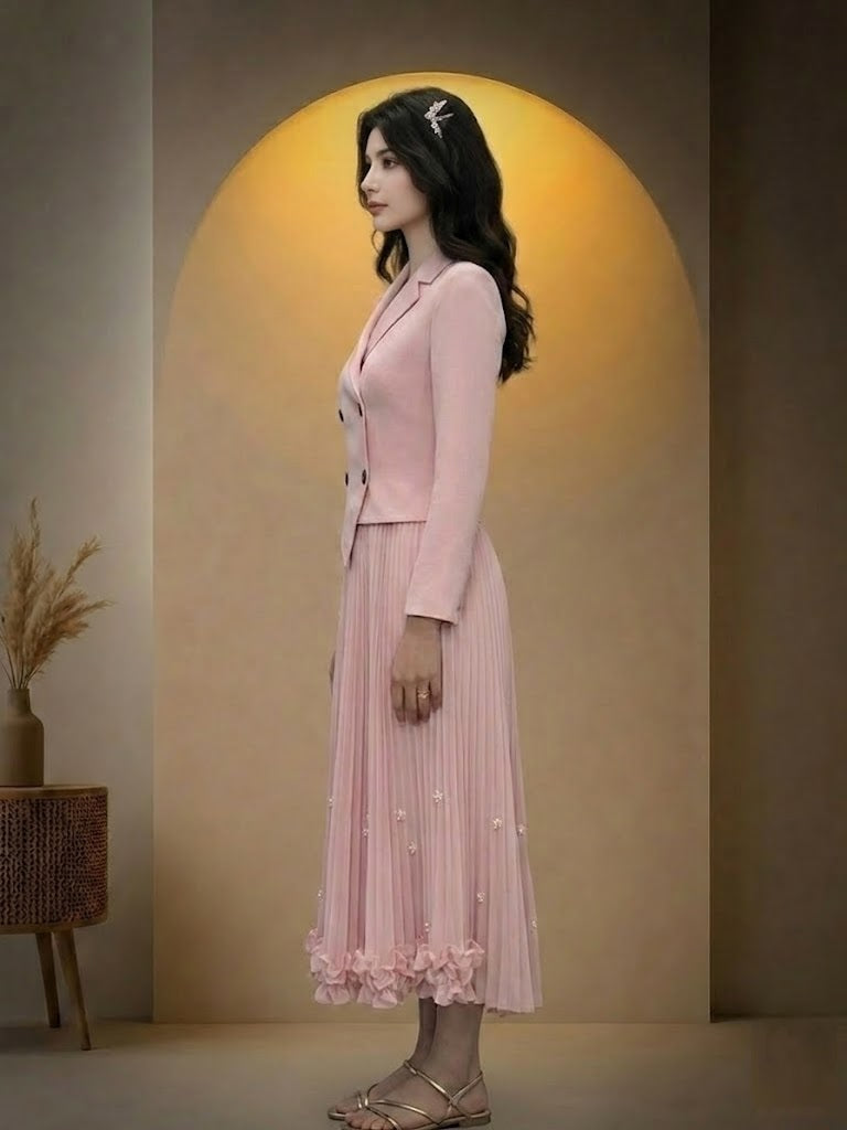 Women's Long Sleeve Blazer Midi Dress Pink