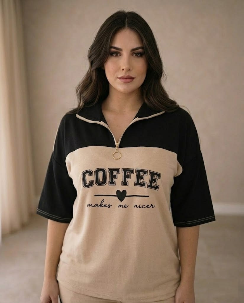 Women's Print Coffee Co-Ord Set Beige