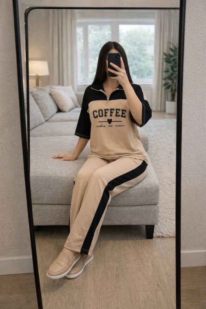 Women's Print Coffee Co-Ord Set Beige