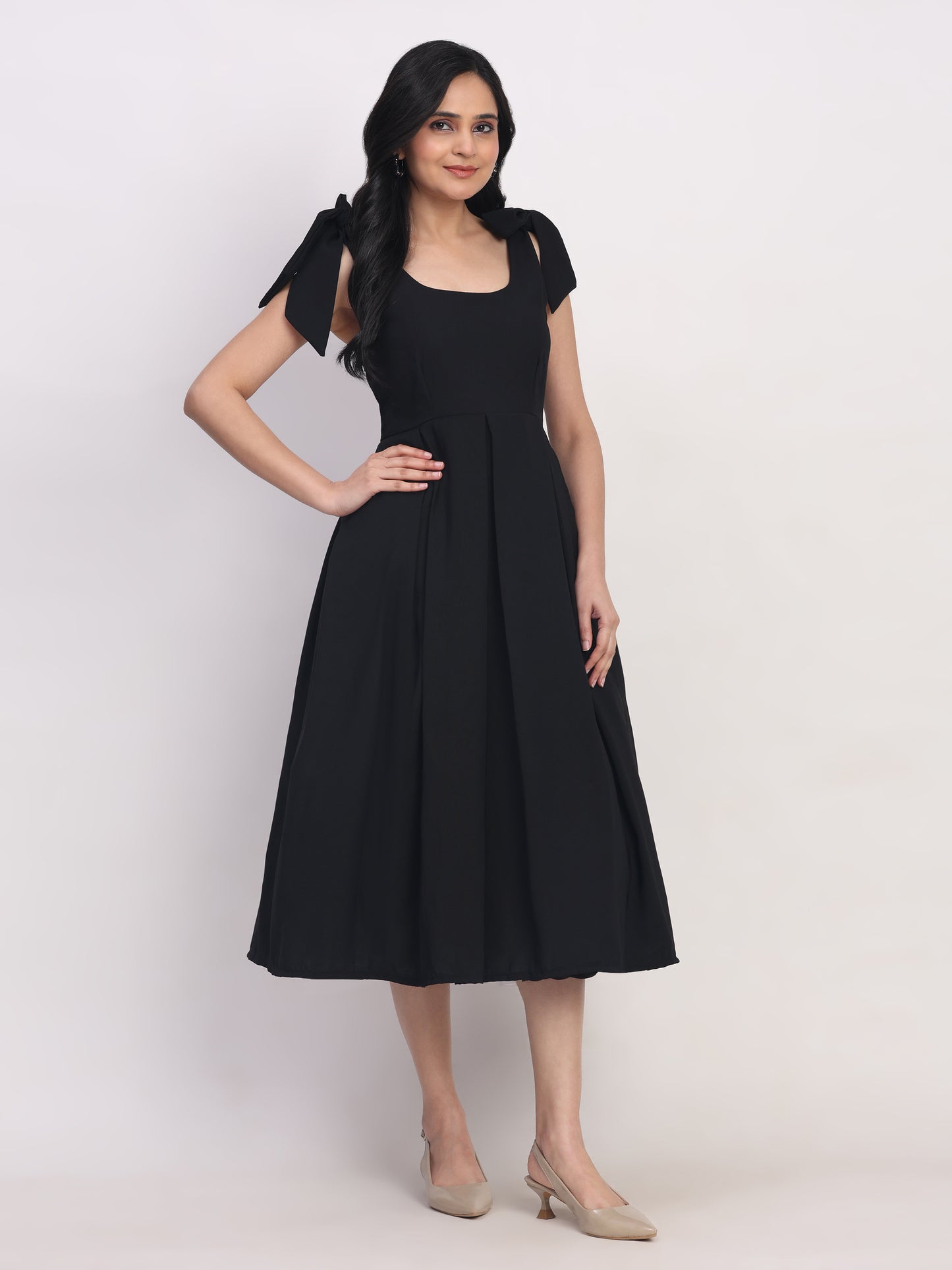Bow Frill Black Dress