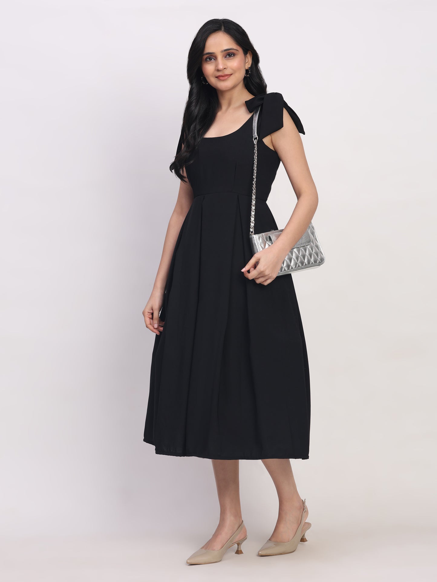 Bow Frill Black Dress