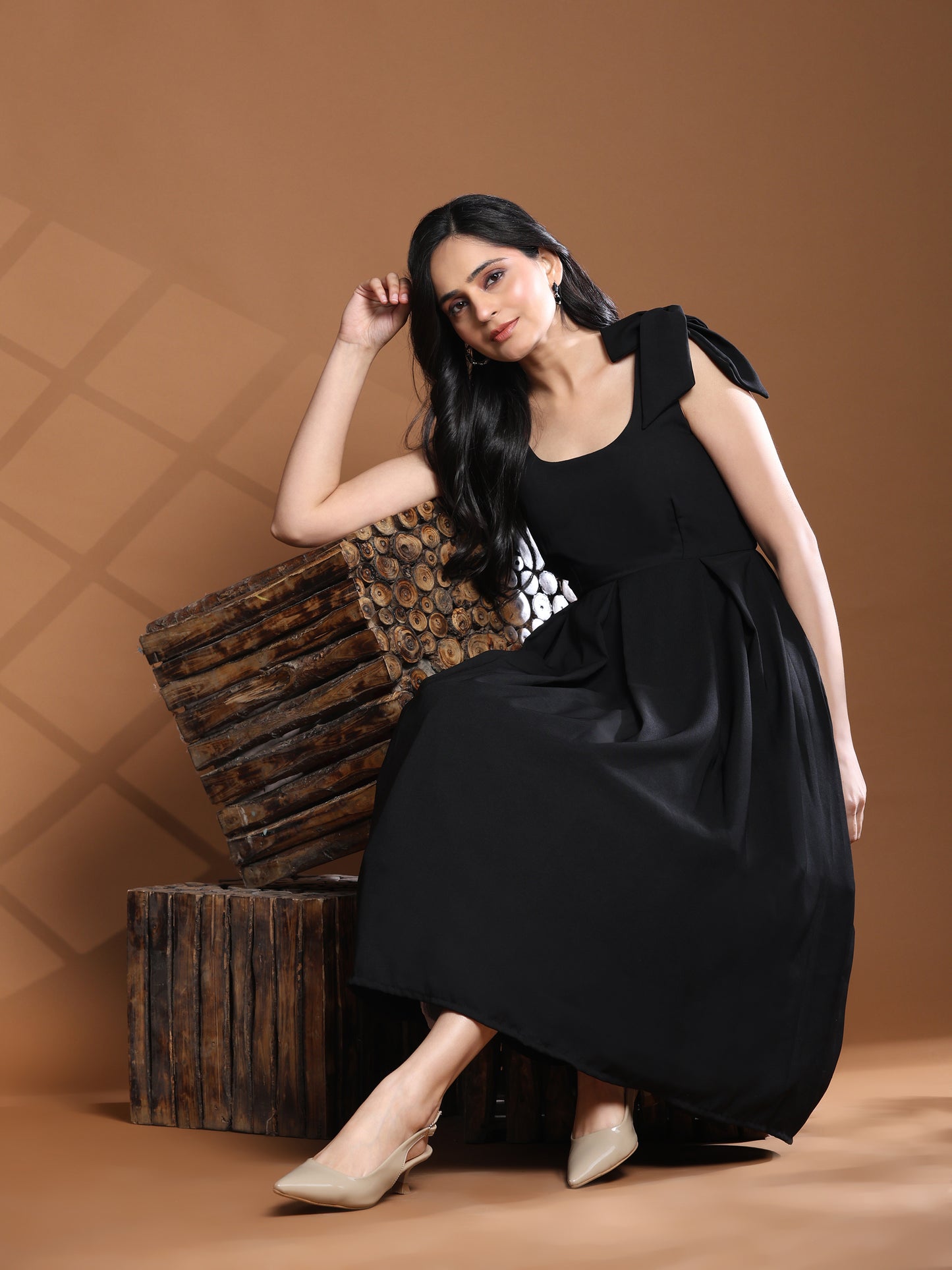 Bow Frill Black Dress