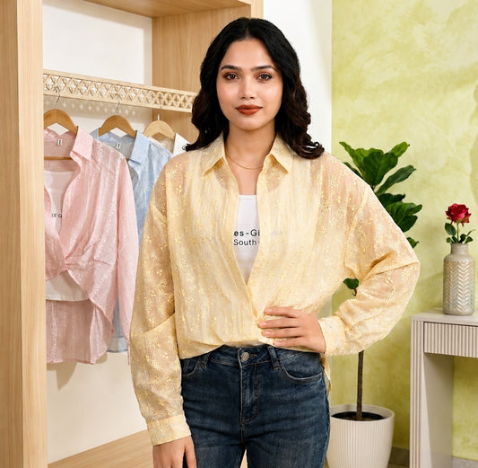 Women's Crop Top with Shirt Summer Fashion Light Yellow