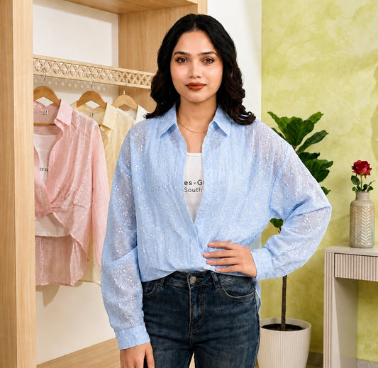 Women's Crop Top with Shirt Summer Fashion Light Blue